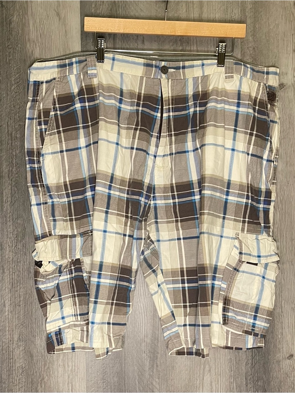 Vintage Phat Farm Shorts Mens 44 Y2K Baggy Plaid Cotton Cargo W/Pockets Hiphop